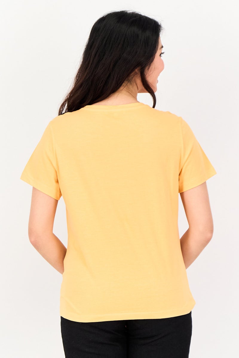 ONLY Women Crew Neck Short Sleeve Graphic Print T-shirt, Orange - Image 4