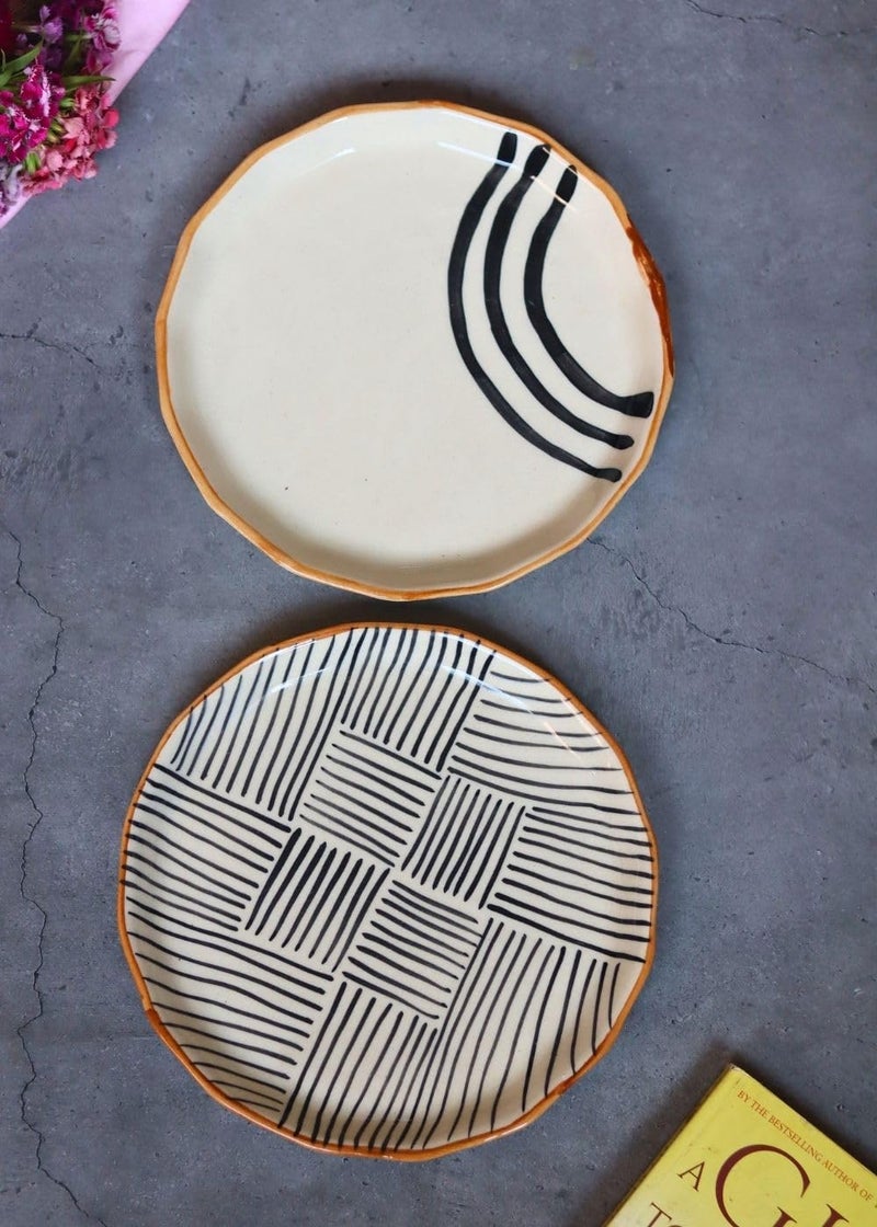 WEAVING HOMES All Lines & Semi Circle Abstract Snack Plates Perfect for Serving Sweets, Cookies, Dry Fruits, Mouth Freshener & Snacks - Image 4
