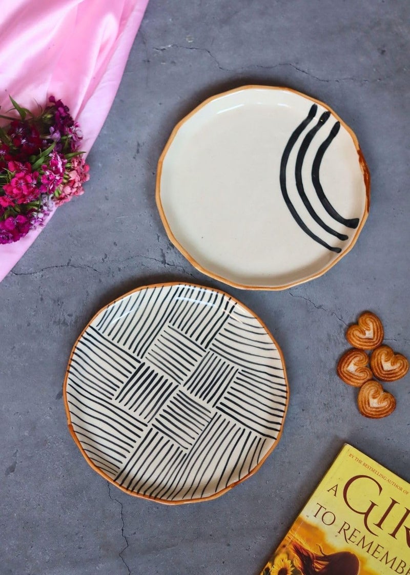 WEAVING HOMES All Lines & Semi Circle Abstract Snack Plates Perfect for Serving Sweets, Cookies, Dry Fruits, Mouth Freshener & Snacks - Image 2