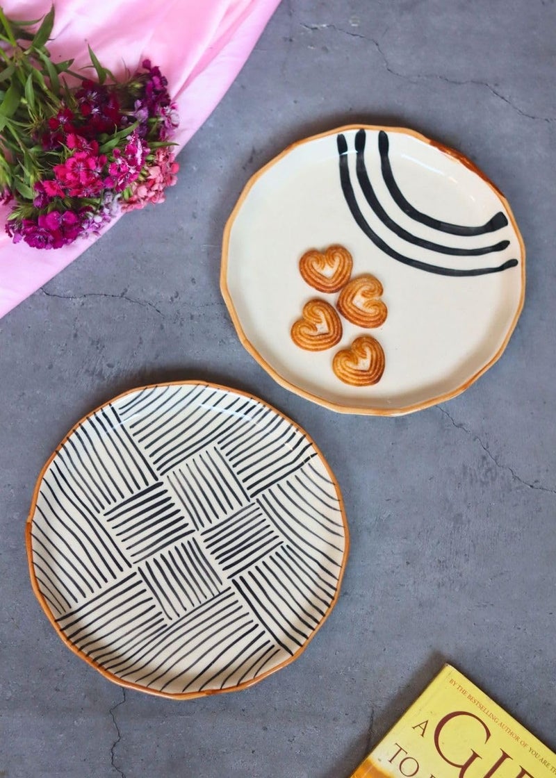 WEAVING HOMES All Lines & Semi Circle Abstract Snack Plates Perfect for Serving Sweets, Cookies, Dry Fruits, Mouth Freshener & Snacks - Image 3