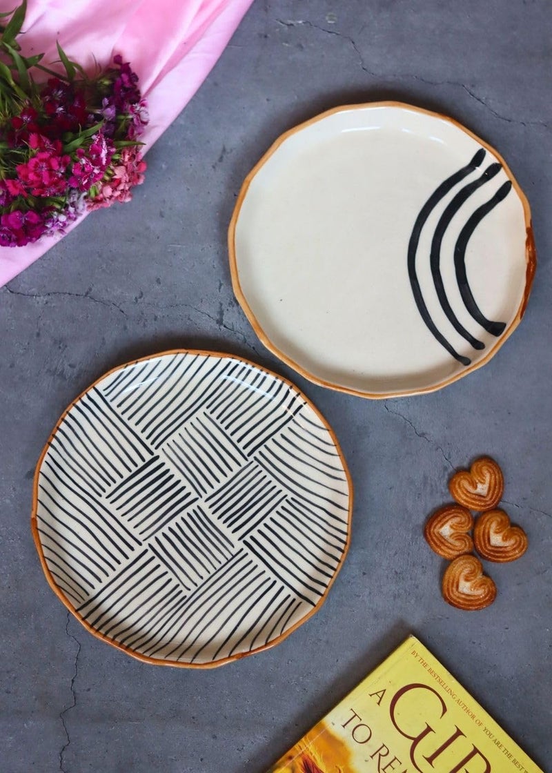 WEAVING HOMES All Lines & Semi Circle Abstract Snack Plates Perfect for Serving Sweets, Cookies, Dry Fruits, Mouth Freshener & Snacks - Image 1