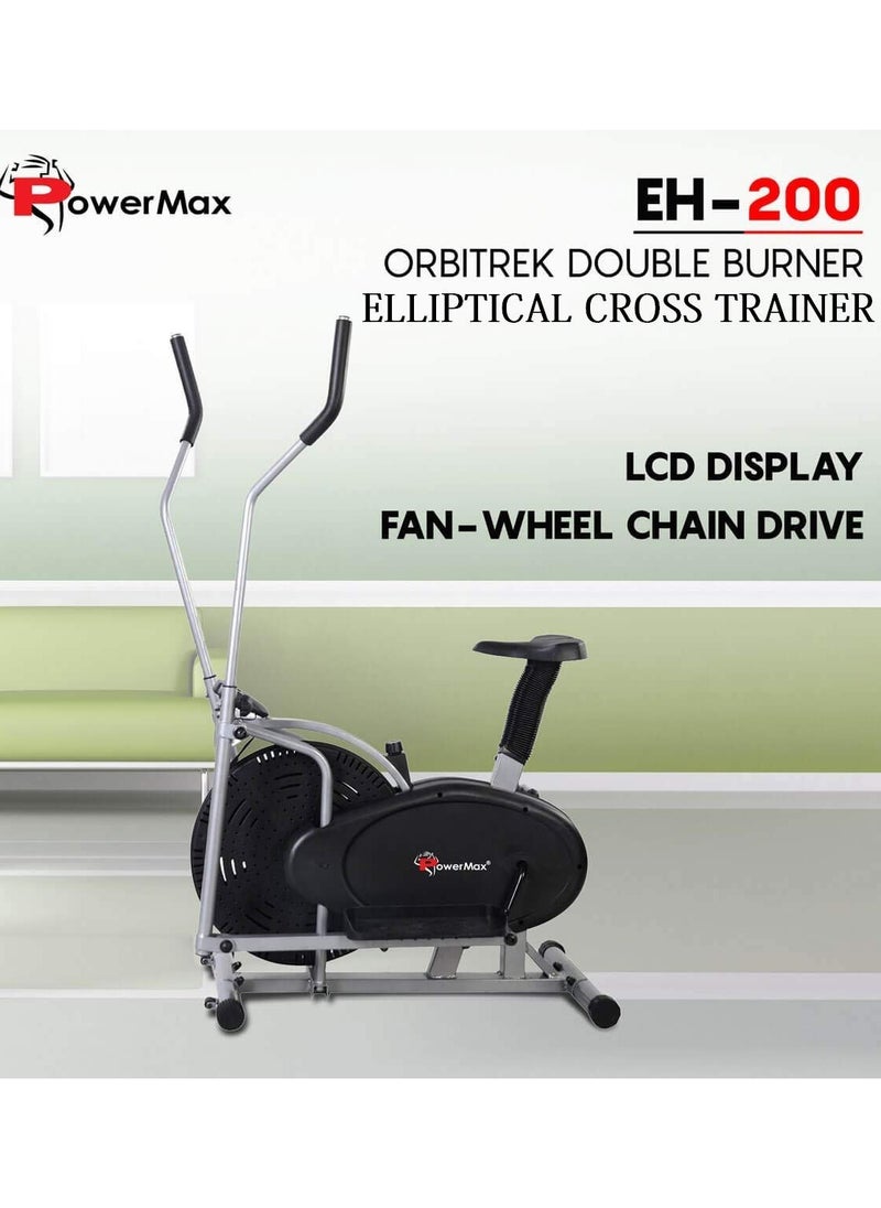 PowerMax Fitness - Fitness Eh-200 Orbitrek Exercise Cycle And Elliptical Cross Trainer With Hand Pulse, Comfortable Seat And Smart Lcd Display (Black) - Image 1