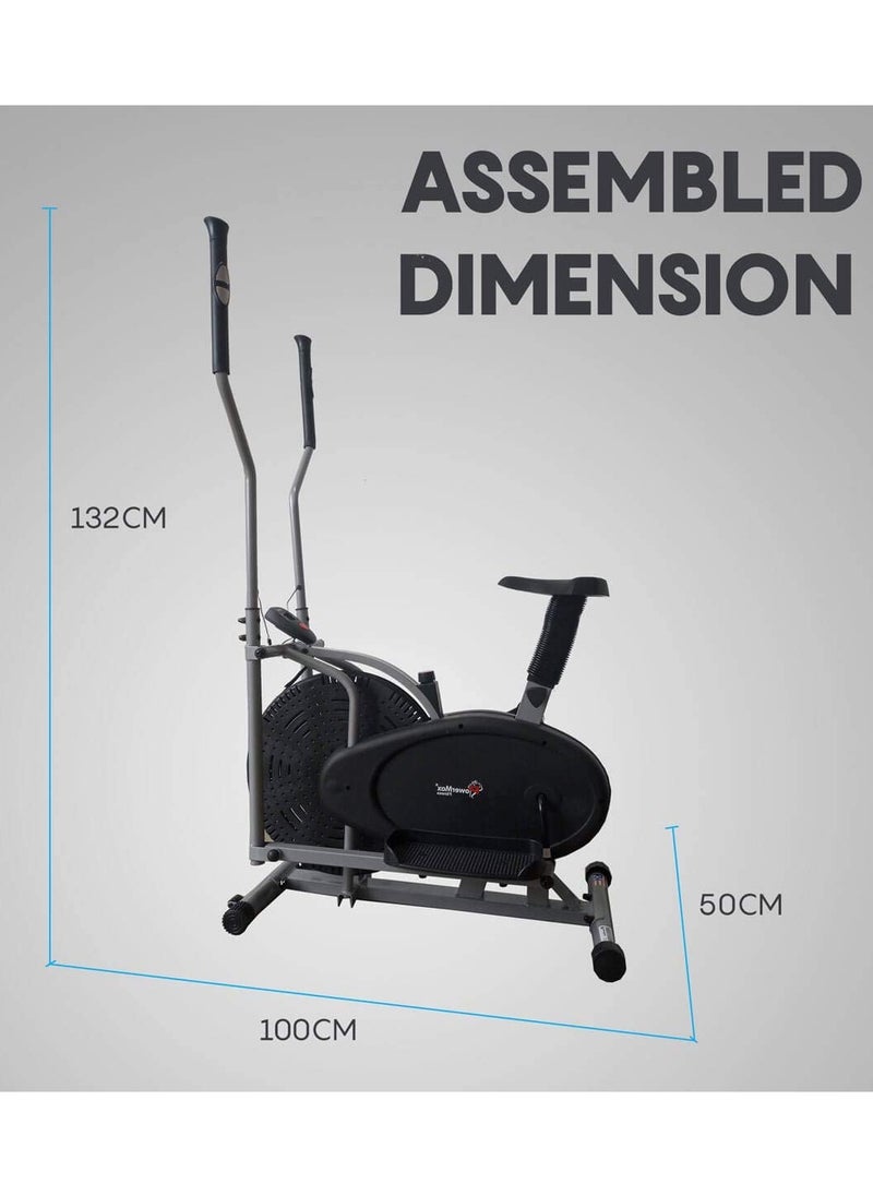 PowerMax Fitness - Fitness Eh-200 Orbitrek Exercise Cycle And Elliptical Cross Trainer With Hand Pulse, Comfortable Seat And Smart Lcd Display (Black) - Image 1
