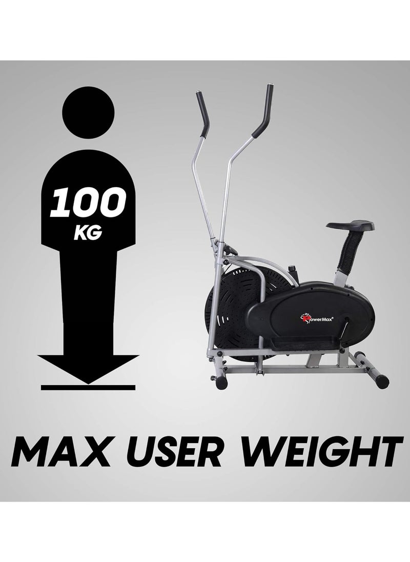 PowerMax Fitness - Fitness Eh-200 Orbitrek Exercise Cycle And Elliptical Cross Trainer With Hand Pulse, Comfortable Seat And Smart Lcd Display (Black) - Image 1