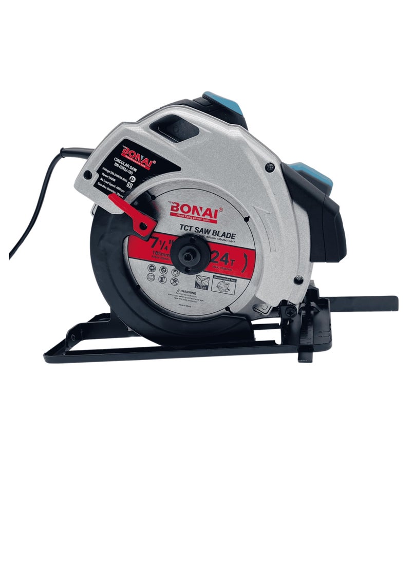BONAI Circular Saw with 2400W Motor, 4800rpm, 185mm TCT Blade, 24T Teeth,65mm at 90°  & 41mm at 45° Cutting Depth, Steel Base, Ergonomic Handle, Angled Cuts, Wood Cutting  - Image 1