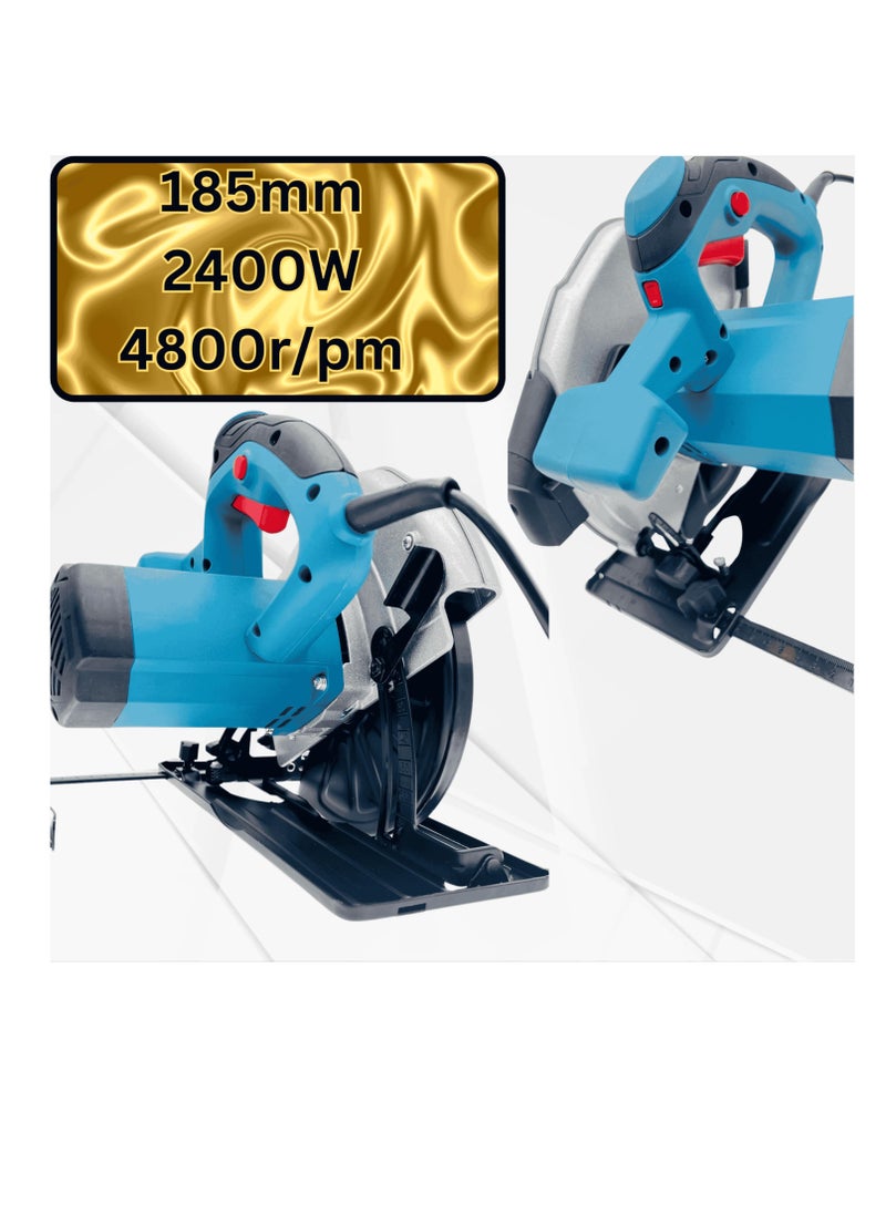 BONAI Circular Saw with 2400W Motor, 4800rpm, 185mm TCT Blade, 24T Teeth,65mm at 90°  & 41mm at 45° Cutting Depth, Steel Base, Ergonomic Handle, Angled Cuts, Wood Cutting  - Image 4