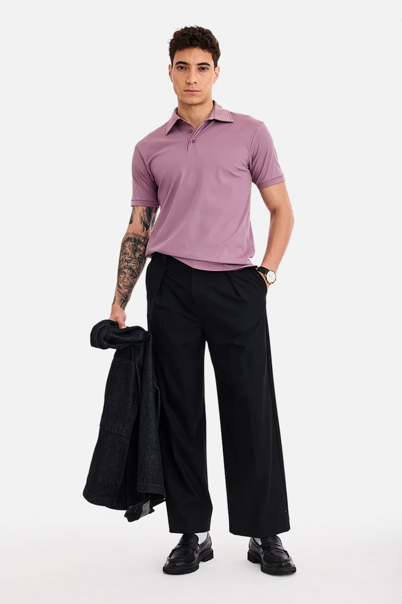 SNITCH Mauve Solid Half Sleeve Regular Fit T-Shirt