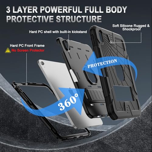 Sibeitu for iPad A16 Case 11th Generation 11 Inch 2025 / iPad 10th Generation Case 10.9 Inch 2022, Rugged Heavy Duty Military Grade Protective Cover Built-in Pencil Holder for i Pad 11/10 Gen, Black - Image 3