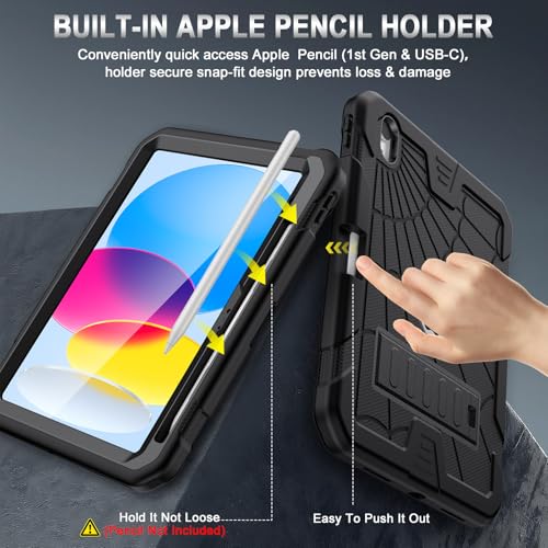 Sibeitu for iPad A16 Case 11th Generation 11 Inch 2025 / iPad 10th Generation Case 10.9 Inch 2022, Rugged Heavy Duty Military Grade Protective Cover Built-in Pencil Holder for i Pad 11/10 Gen, Black - Image 5