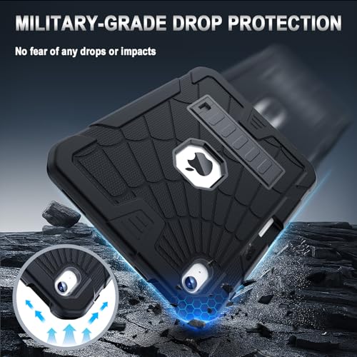 Sibeitu for iPad A16 Case 11th Generation 11 Inch 2025 / iPad 10th Generation Case 10.9 Inch 2022, Rugged Heavy Duty Military Grade Protective Cover Built-in Pencil Holder for i Pad 11/10 Gen, Black - Image 4
