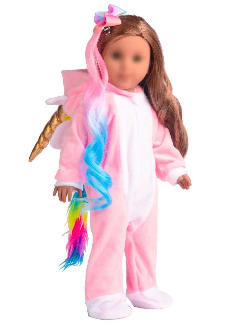 sweet dolly 18 Inch Doll Clothes Unicorn Onesie Pajamas Rainbow Color Hair Bow Clips Costume Fits 18 Inch Doll (Doll Not Included) - Image 4