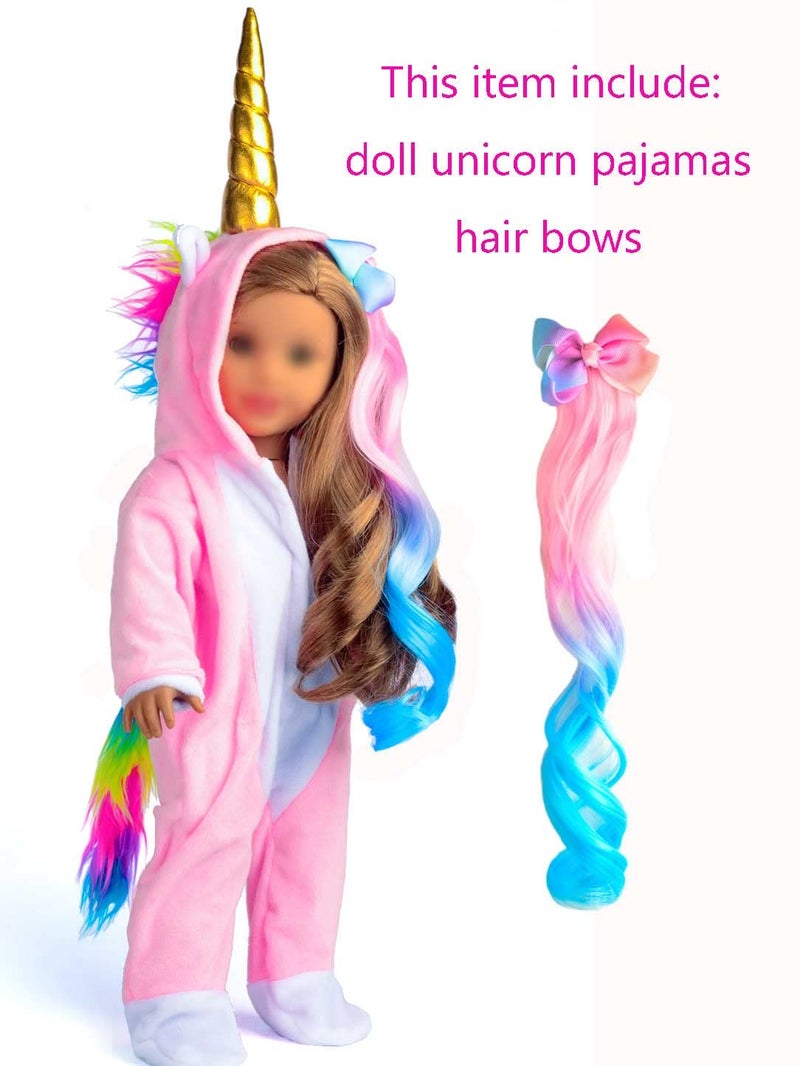 sweet dolly 18 Inch Doll Clothes Unicorn Onesie Pajamas Rainbow Color Hair Bow Clips Costume Fits 18 Inch Doll (Doll Not Included) - Image 5