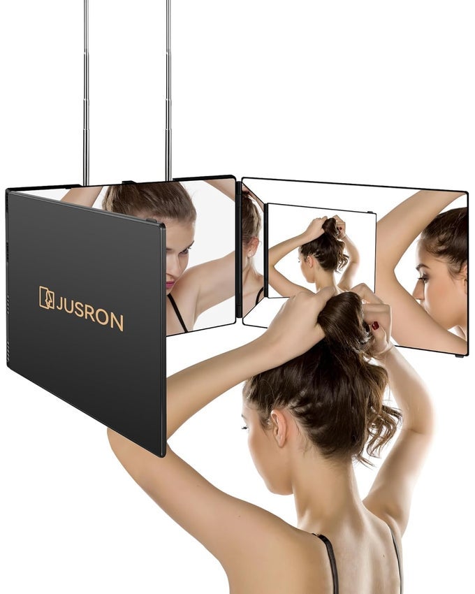 360 VIEWING ANGLE SELF HAIR CUTTING MIRROR CLEAR ANTIFOG HD GLASS BLACK WITHOUT LED WITHOUT ACCESSORIES