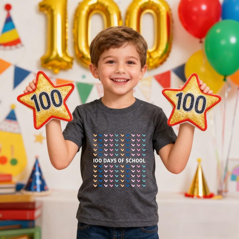 Geoyune 100 Days of School Shirt Boys Girls Toddler Happy 100th Day of School Celebration Tee Tops Outfit - Image 2
