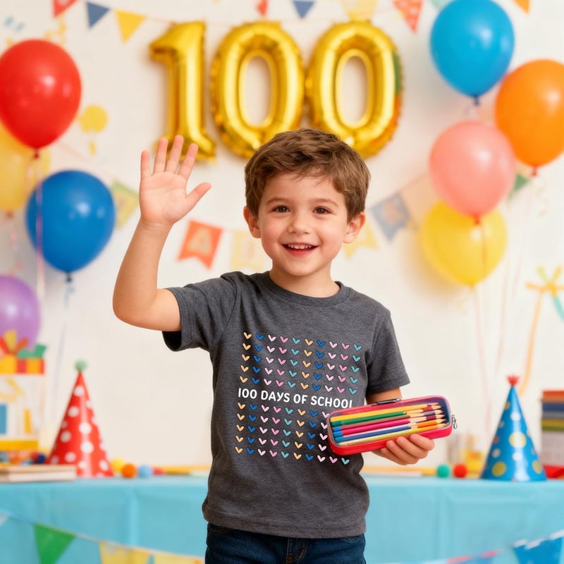 Geoyune 100 Days of School Shirt Boys Girls Toddler Happy 100th Day of School Celebration Tee Tops Outfit - Image 3