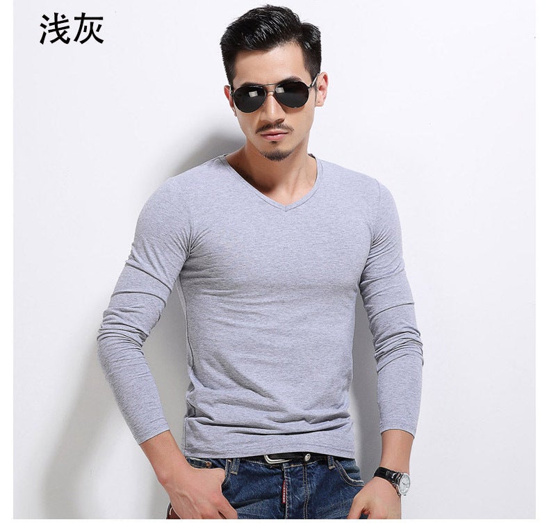 2023 New Men's Bottoming Shirt Men's T-Shirt Long-Sleeved Slim Pure Color Pullover Autumn and Winter Inner Wear Manufacturer Wholesale - Image 1