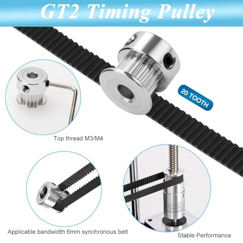 Serplex® GT2 20 Teeth 5mm Bore Timing Pulley Aluminum Synchronous Wheel for 6mm Belt, GT2 Pulley 20T Timing Belt Pulley Wheel Compatible with RepRap 3D Printer Prusa i3 (5Pcs) - Image 3