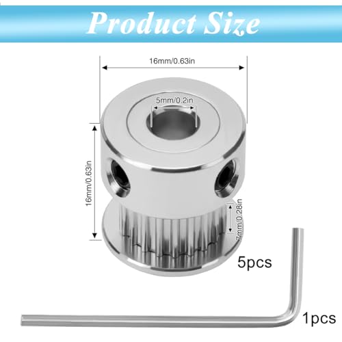 Serplex® GT2 20 Teeth 5mm Bore Timing Pulley Aluminum Synchronous Wheel for 6mm Belt, GT2 Pulley 20T Timing Belt Pulley Wheel Compatible with RepRap 3D Printer Prusa i3 (5Pcs) - Image 2