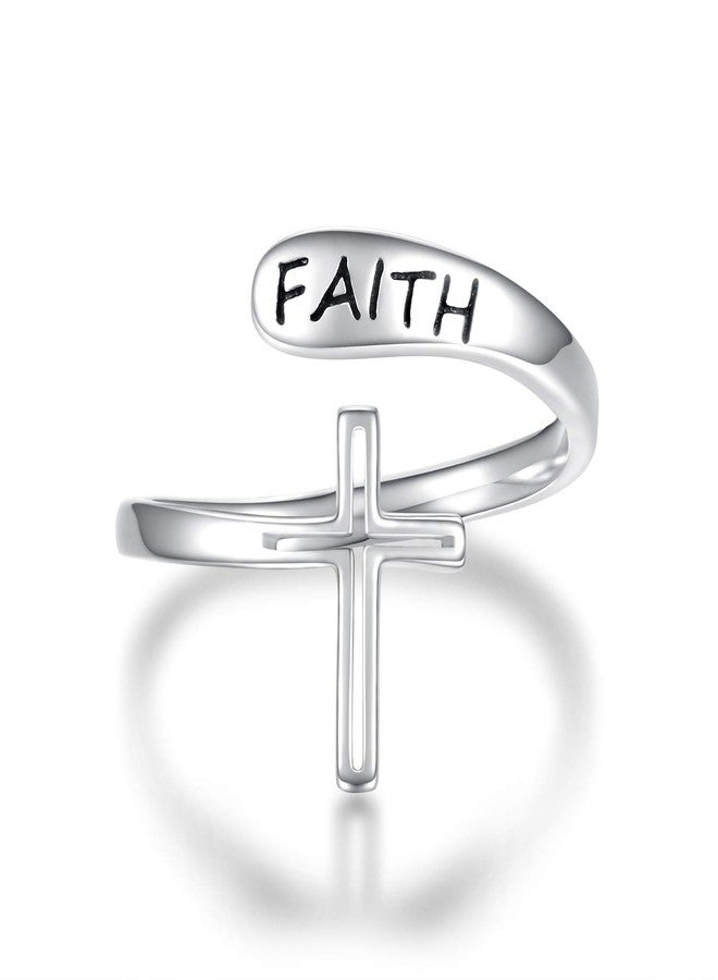 Apotie Faith Cross Ring for Women - Sterling Silver Christian Bless Adjustable Rings Jewelry Gift for Women - Image 1