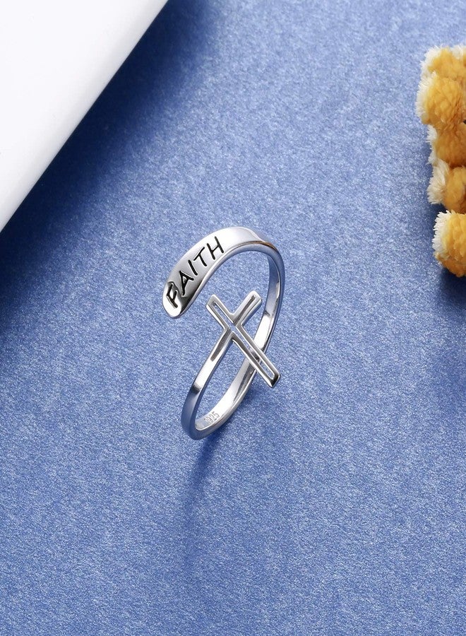 Apotie Faith Cross Ring for Women - Sterling Silver Christian Bless Adjustable Rings Jewelry Gift for Women - Image 4