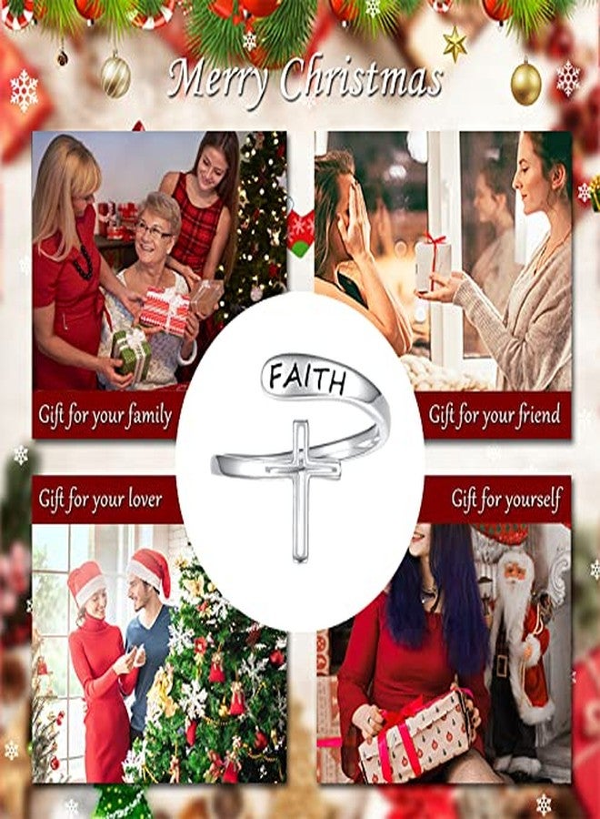 Apotie Faith Cross Ring for Women - Sterling Silver Christian Bless Adjustable Rings Jewelry Gift for Women - Image 3
