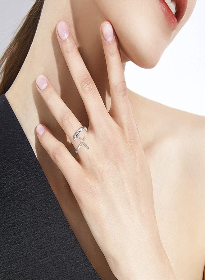 Apotie Faith Cross Ring for Women - Sterling Silver Christian Bless Adjustable Rings Jewelry Gift for Women - Image 5