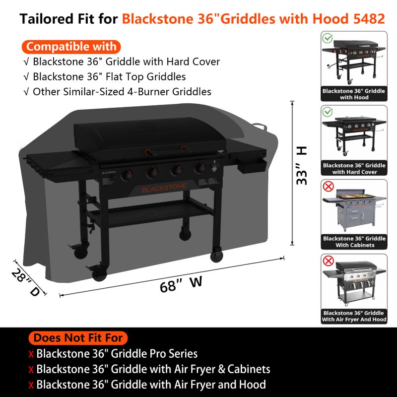 GuardKove Griddle Cover for Blackstone 36" Griddle with Hood 5482, Upgraded 1000D Heavy Duty Waterproof Flat Top Grill Cover, Tear &Fade Resistant with Buckle &Air Vent, for Blackstone and More 4-Burner Griddle - Image 2