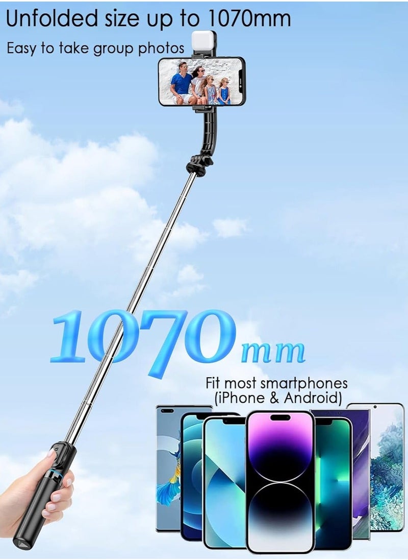 42" Selfie Stick Tripod with Fill Light,  Extendable All-in-1 Phone Tripod Stand with Remote & Phone Holder, Cell Phone Tripod Stand for Taking Selfie Photo | Videos | Vlog During Travel