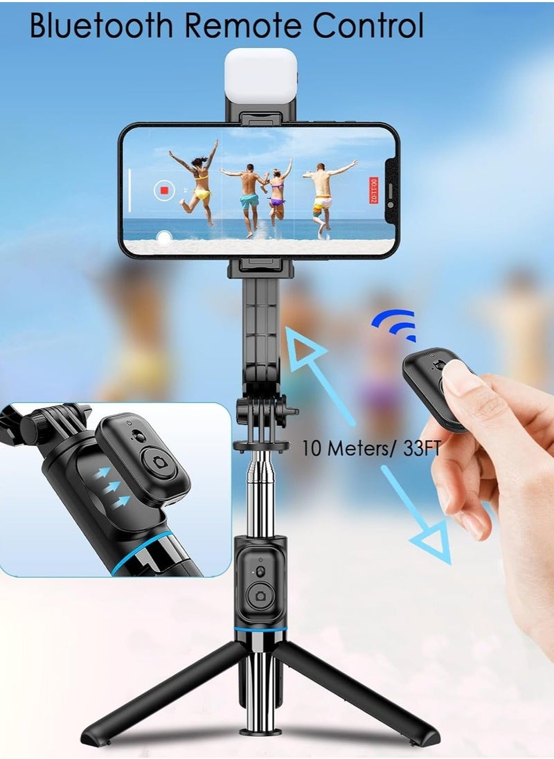 42" Selfie Stick Tripod with Fill Light,  Extendable All-in-1 Phone Tripod Stand with Remote & Phone Holder, Cell Phone Tripod Stand for Taking Selfie Photo | Videos | Vlog During Travel
