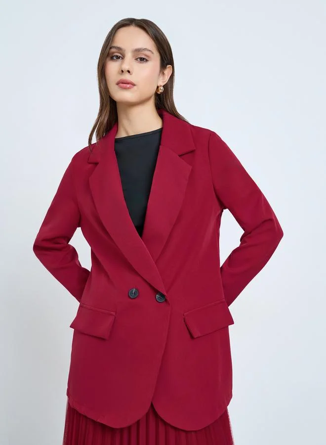 Take Two Red Lapel Blazer and Pleated Skirt Co-Ords