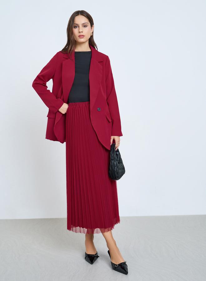 Take Two Red Lapel Blazer and Pleated Skirt Co-Ords - Image 1
