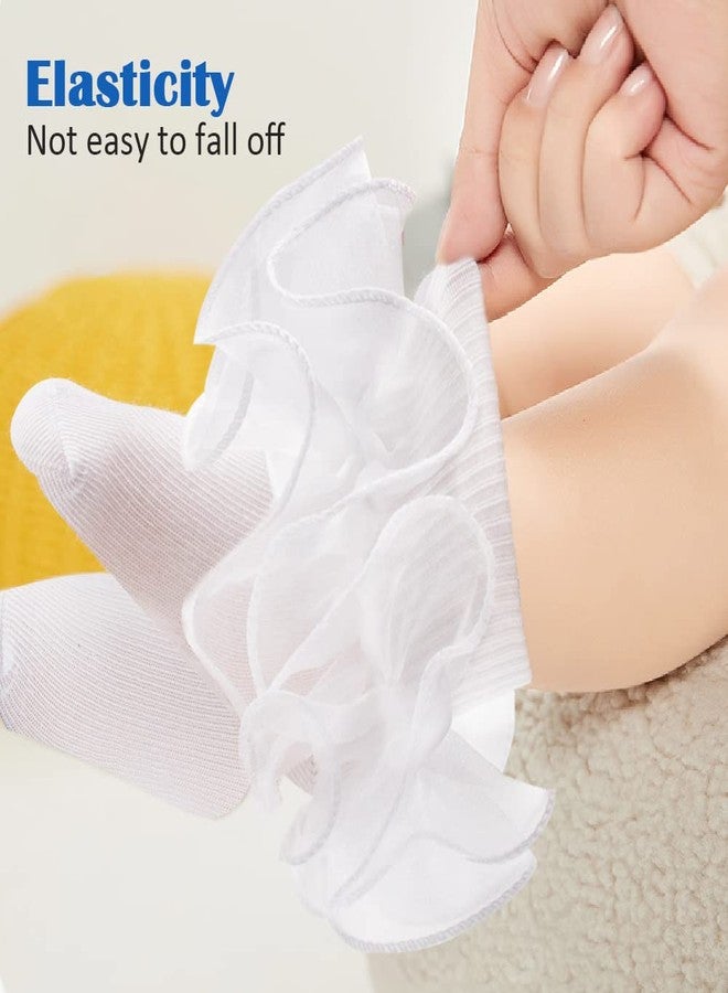 Looching 3 Pairs Baby Girls Ruffle Socks Cute Toddler Frilly Lace Turn Cuff White Summer Thin Mesh Dress Socks for Kids - Image 4