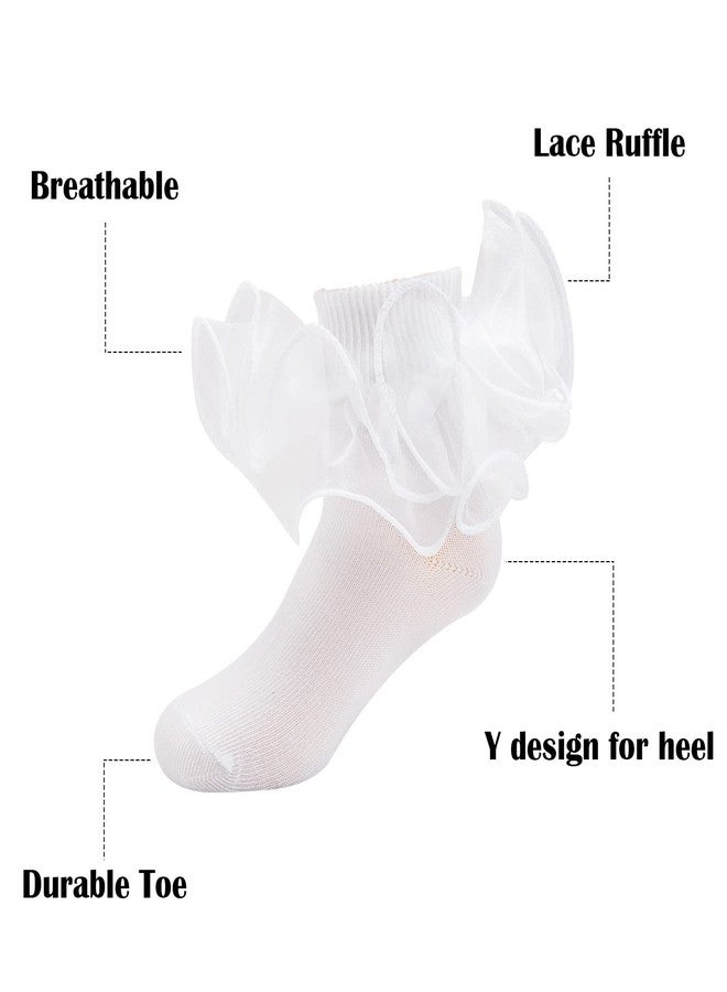 Looching 3 Pairs Baby Girls Ruffle Socks Cute Toddler Frilly Lace Turn Cuff White Summer Thin Mesh Dress Socks for Kids - Image 3