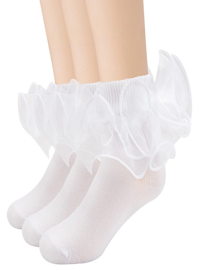 Looching 3 Pairs Baby Girls Ruffle Socks Cute Toddler Frilly Lace Turn Cuff White Summer Thin Mesh Dress Socks for Kids - Image 1