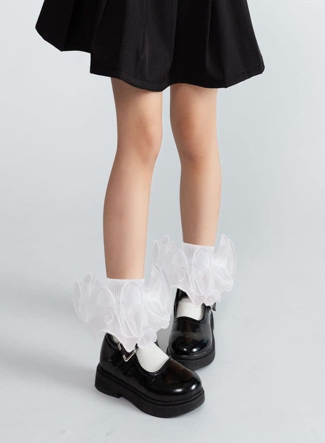 Looching 3 Pairs Baby Girls Ruffle Socks Cute Toddler Frilly Lace Turn Cuff White Summer Thin Mesh Dress Socks for Kids - Image 5