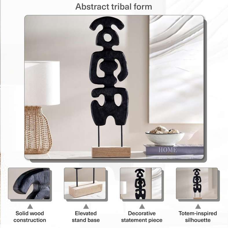 Pan Home Abstract Wooden Sculpture - Black - Image 5