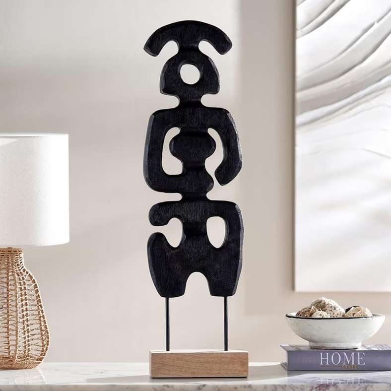 Pan Home Abstract Wooden Sculpture - Black - Image 1