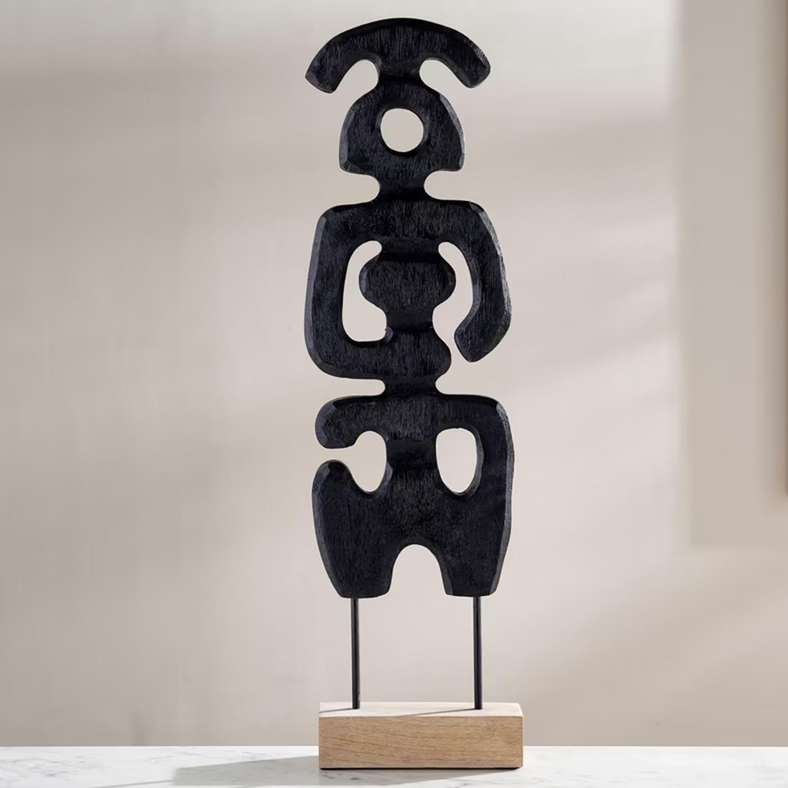 Pan Home Abstract Wooden Sculpture - Black - Image 2