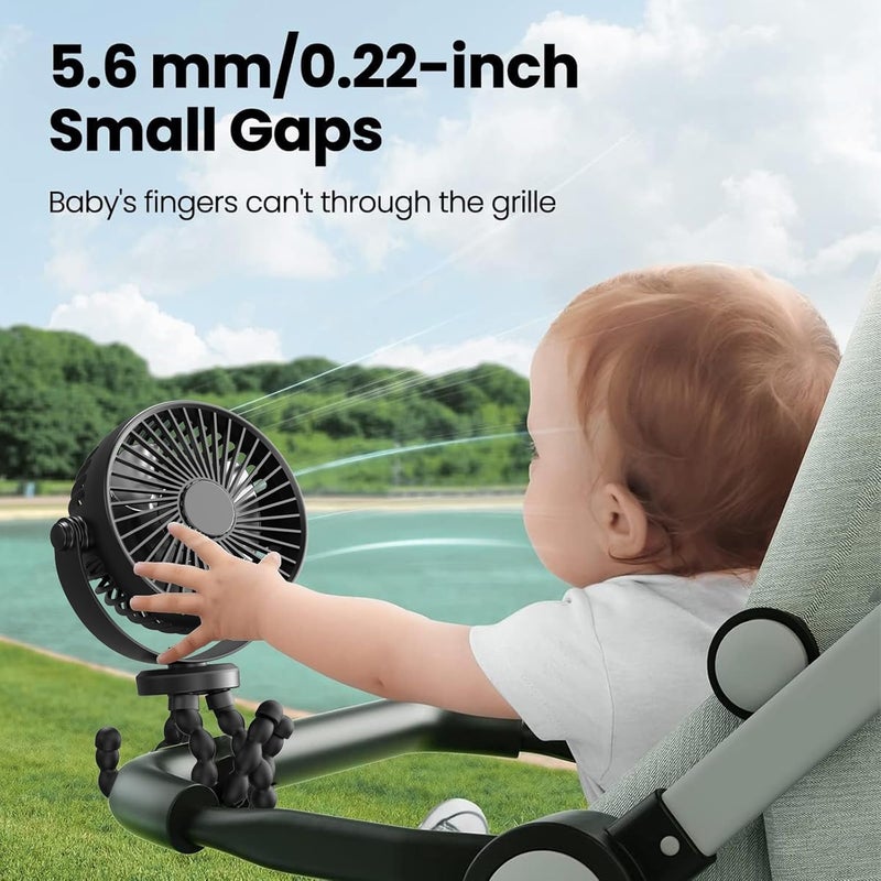 Rechargeable portable stroller fan, three-speed wind speed flexible tripod handheld small fan, suitable for strollers, car seats, cribs, bicycles, treadmills - Image 4