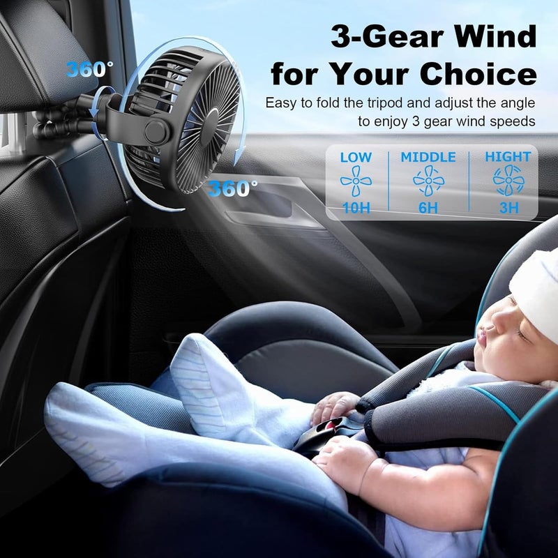 Rechargeable portable stroller fan, three-speed wind speed flexible tripod handheld small fan, suitable for strollers, car seats, cribs, bicycles, treadmills - Image 3