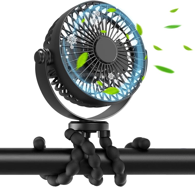 Rechargeable portable stroller fan, three-speed wind speed flexible tripod handheld small fan, suitable for strollers, car seats, cribs, bicycles, treadmills - Image 2