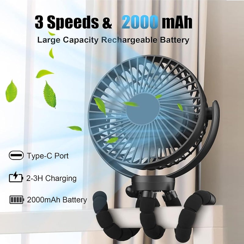 Rechargeable portable stroller fan, three-speed wind speed flexible tripod handheld small fan, suitable for strollers, car seats, cribs, bicycles, treadmills - Image 5