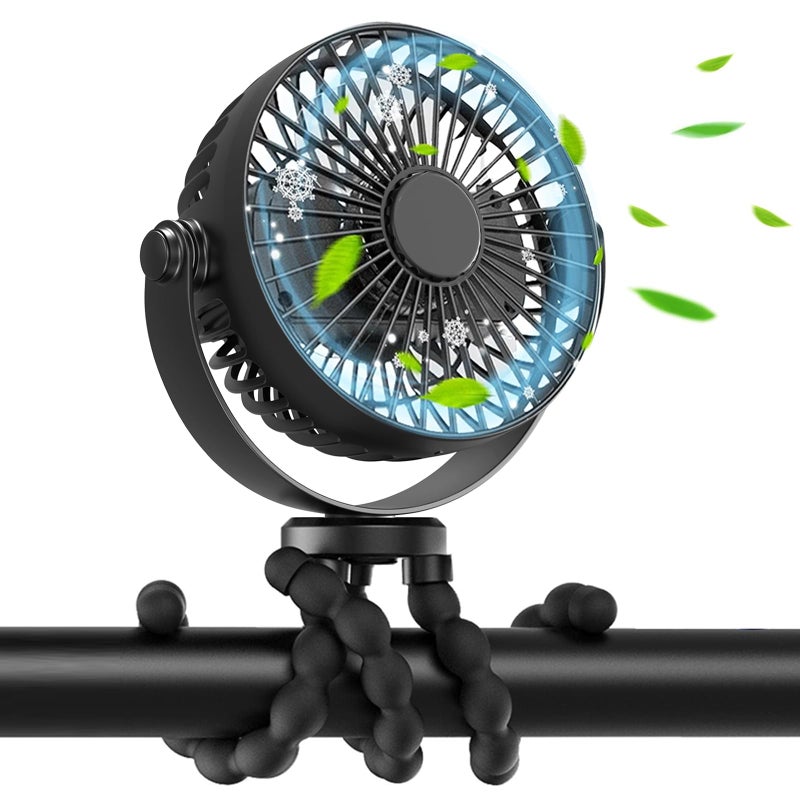 Rechargeable portable stroller fan, three-speed wind speed flexible tripod handheld small fan, suitable for strollers, car seats, cribs, bicycles, treadmills - Image 1
