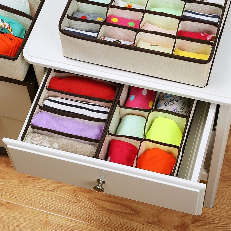 BROGBUS BROGBUS Foldable Storage Box for Wardrobe Undergarments Innerwear Cupboard Organizer Closet Drawer Divider Box for Socks Bra and Panty Tie Scarfs Set of 4 Cream  - Image 3