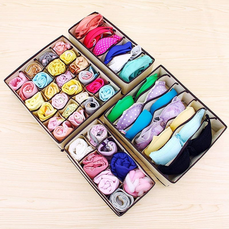 BROGBUS BROGBUS Foldable Storage Box for Wardrobe Undergarments Innerwear Cupboard Organizer Closet Drawer Divider Box for Socks Bra and Panty Tie Scarfs Set of 4 Cream  - Image 4
