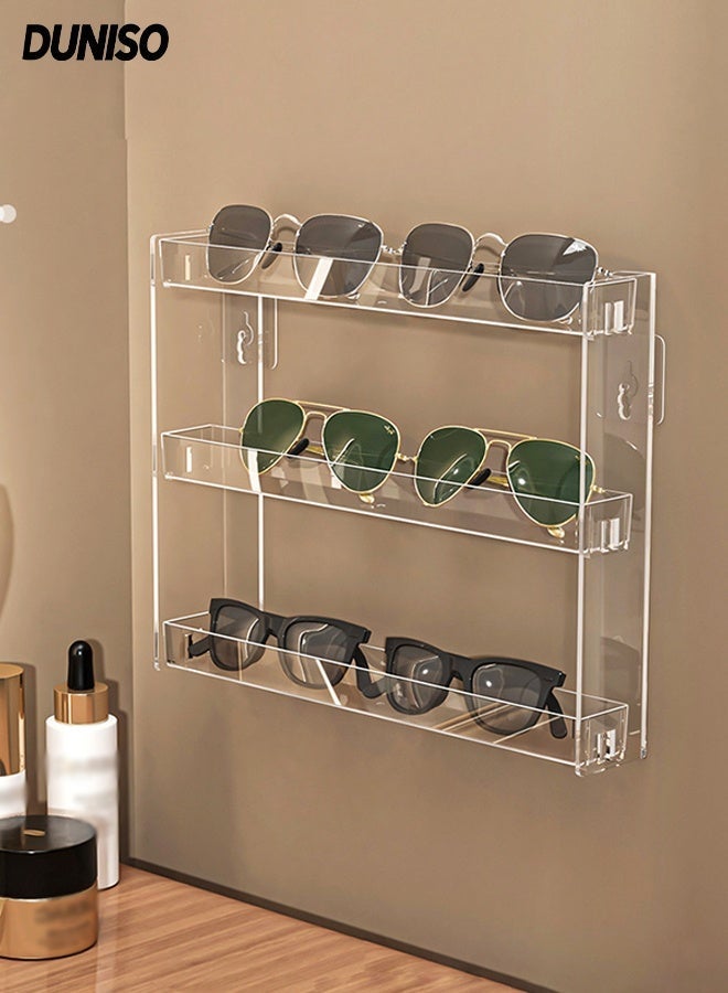 DUNISO 3 Tiers Clear Acrylic Floating Wall Shelves，Wall Mounted Display Shelf for  Glasses or Nail Polish  ,Self-Adhesive Storage rack for Bathroom, Living Room, Bedroom - Image 1