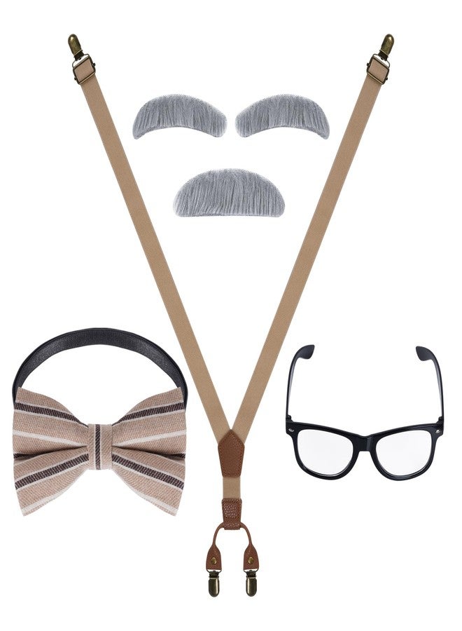 ميفنجدا زي تنكري للأطفال من ماركة ميفينغدا، زي جدّ للأولاد، زيّ رجل عجوز من عشرينيات القرن الماضي، طقم تنكري للهالوين يتضمن ربطة عنق ولحية وحواجب وحمالات ونظارات للأطفال (كاكي). - Image 4