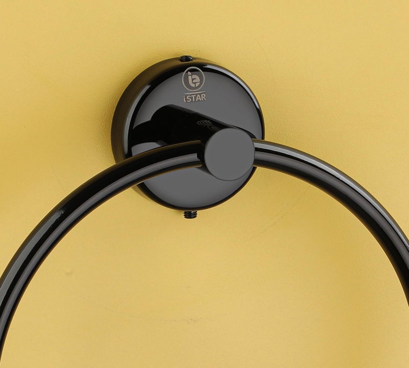 iSTAR Stainless Steel Towel Ring/Napkin Ring/Towel Holder/Towel Hanger/Towel Holder for Washbasin and Napkin Holder Stand for Kitchen, Bathroom Circle (Black Finish, Pack of 1) - Image 2