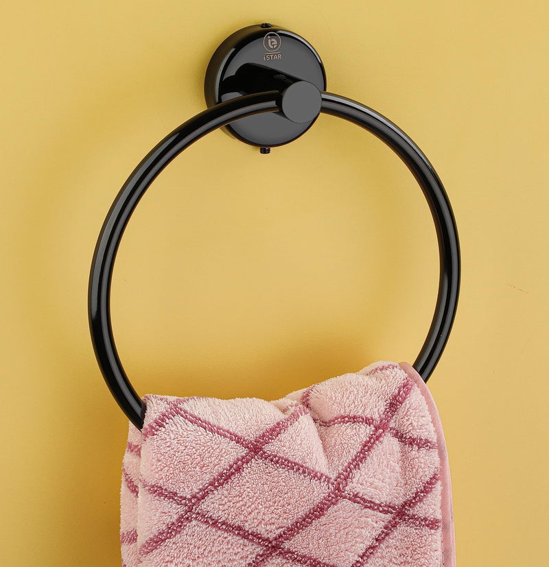 iSTAR Stainless Steel Towel Ring/Napkin Ring/Towel Holder/Towel Hanger/Towel Holder for Washbasin and Napkin Holder Stand for Kitchen, Bathroom Circle (Black Finish, Pack of 1) - Image 1