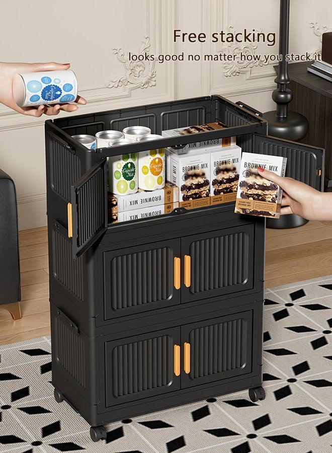 CozyNest 4-Tier 60cm Wide  Foldable Storage Multifunctional Double Door Installation Free Storage Bins Cabinet with Wheels Freestanding Stackable Drawer Cabinet for Home,Office,Bedroom,Living Room,Study - Image 5